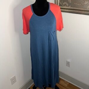 LulaRoe Carly casual blue coral pull on high low‎ dress Sz M new